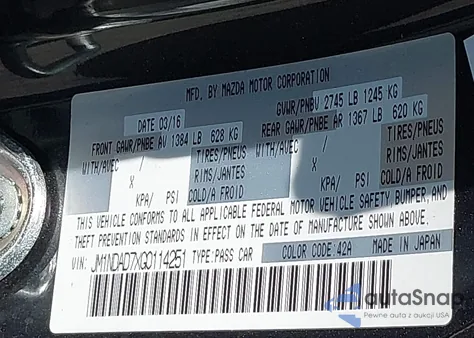 2016 Mazda Mx-5 Miata Grand Touring from USA, damaged, VIN JM1NDAD7XG0114251